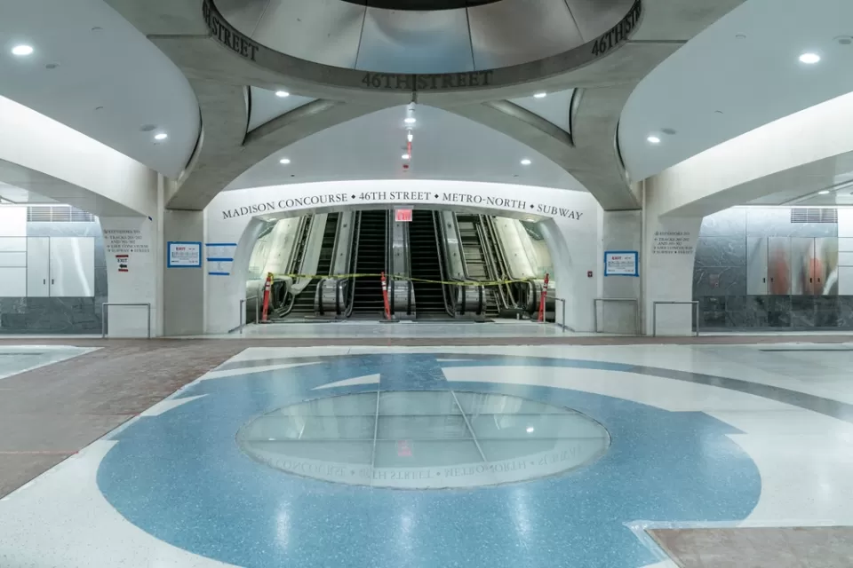 View of empty concourse at Grand Central Madison train station in New York City